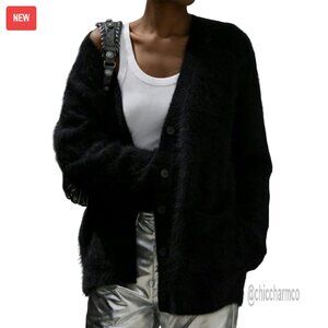 Women's Fuzzy Cardigan Sweater V Neck Button Down with Pockets